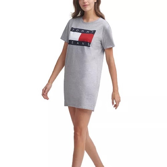 NWOT Tommy Jeans Flag Logo Cotton T-Shirt Dress GREY - Picture 2 of 7